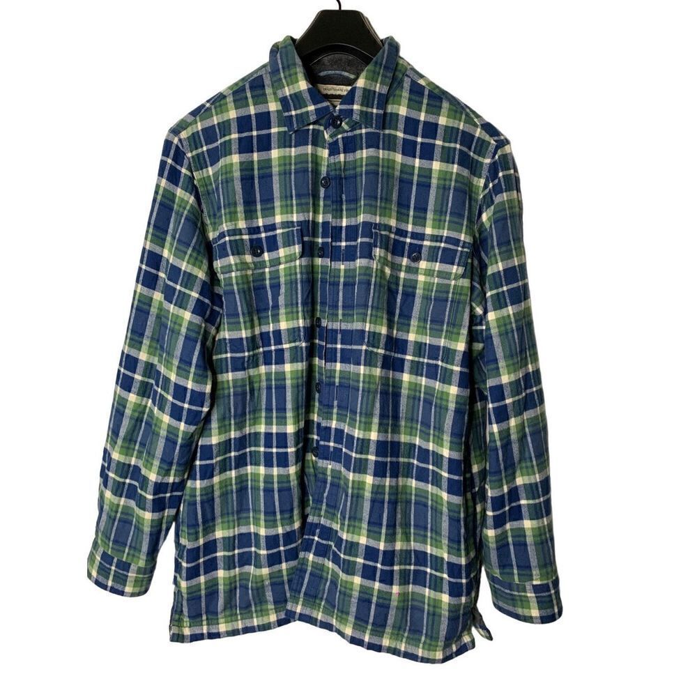 LL Bean Fleece Lined flannel shirt plaid cotton traditional fit men's medium
